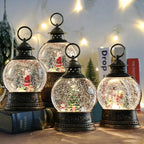 Lunavera Christmas Snow Globe Lantern | Music Box with LED Light & Glitter | Vintage Gold Design | USB & Battery Operated | 21–26 cm