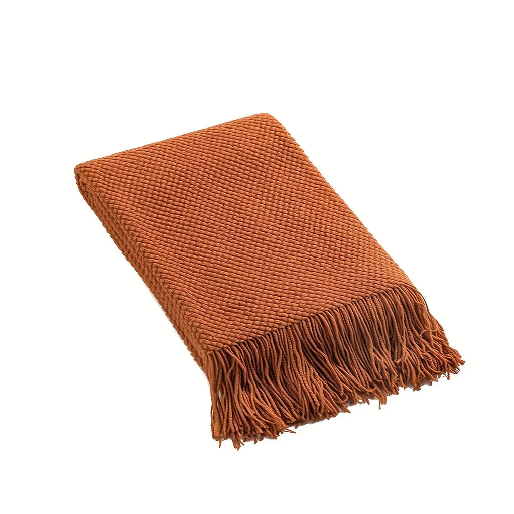 Aurelia Cozy Tassel Knitted Blanket in Morandi Orange | Soft & Warm | 3 Sizes | For Sofa, Bed & Travel
