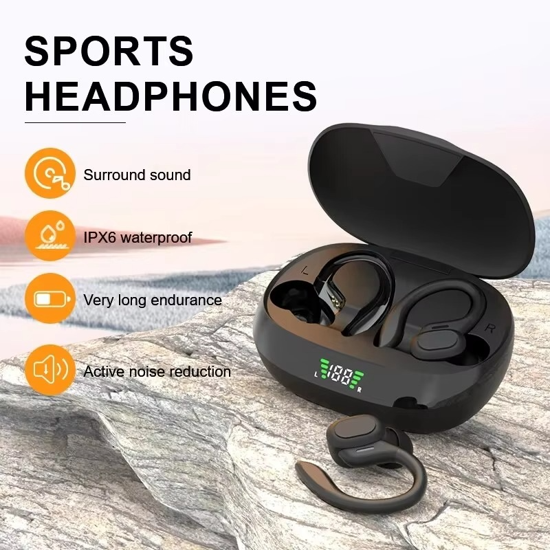 SP16 True Wireless Earbuds with Ear Hooks, Waterproof Sports Headphones with Mic and HiFi Stereo Sound