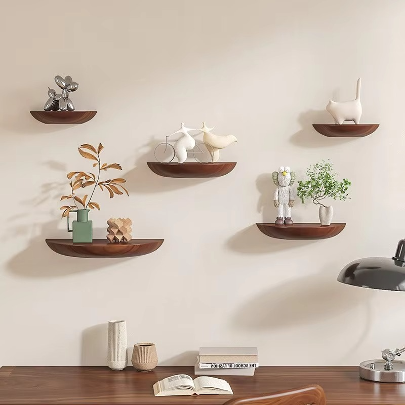 Half-Round Wooden Floating Shelf - Modern Wall-Mounted Display for Home & Bathroom
