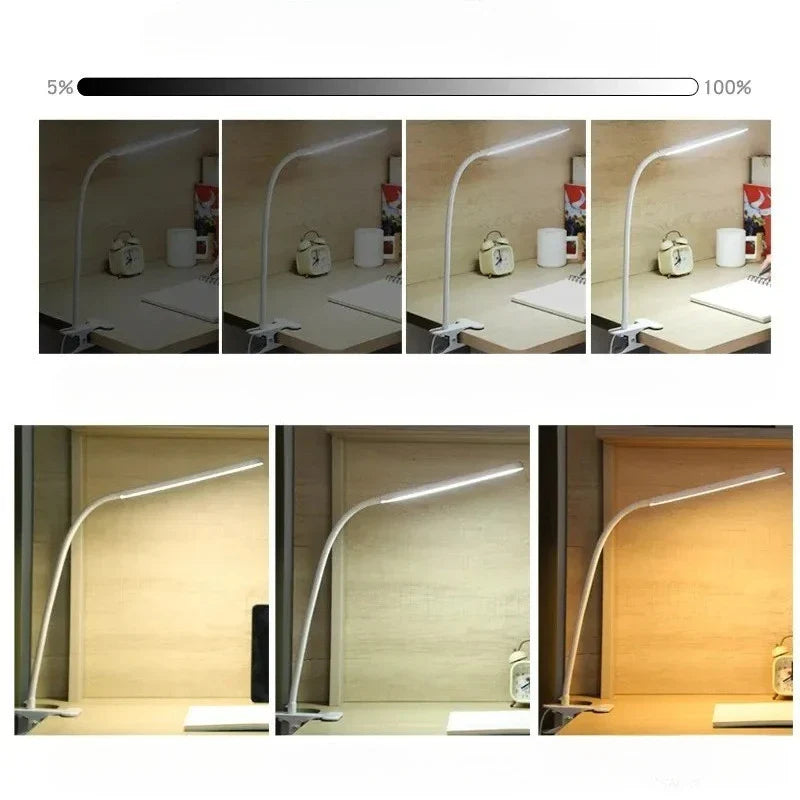 LED Clamp Light LumaFlex | 3 Light Colors & 10 Brightness Levels | USB Operation | Flexible Gooseneck | Eye-Friendly & Dimmable