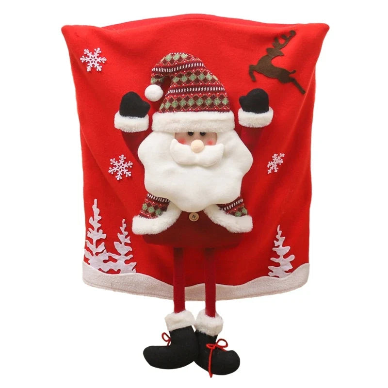 Jolivine | Christmas Chair Cover | Santa, Snowman & Reindeer Design | Festive Chair Decoration for Christmas & New Year | Soft & Washable