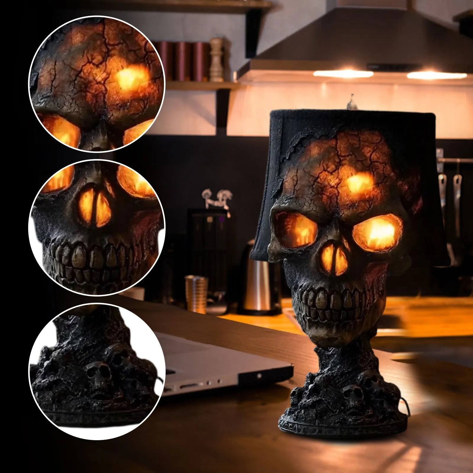 Gothic Table Lamp SkullFire | Halloween Skull Decor | LED Ambient Light | 20 x 11 x 11 cm