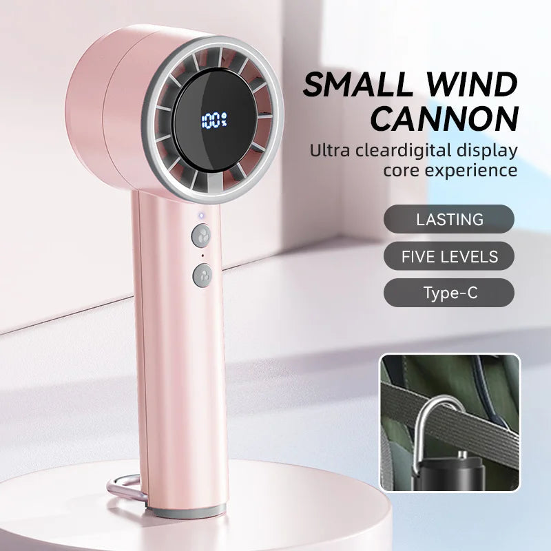 Brisano AirCool Mini Hand Fan with Cooling Function | 5 Speeds | LED Display & USB Charging | Quiet & Portable | For Travel, Office & Outdoor