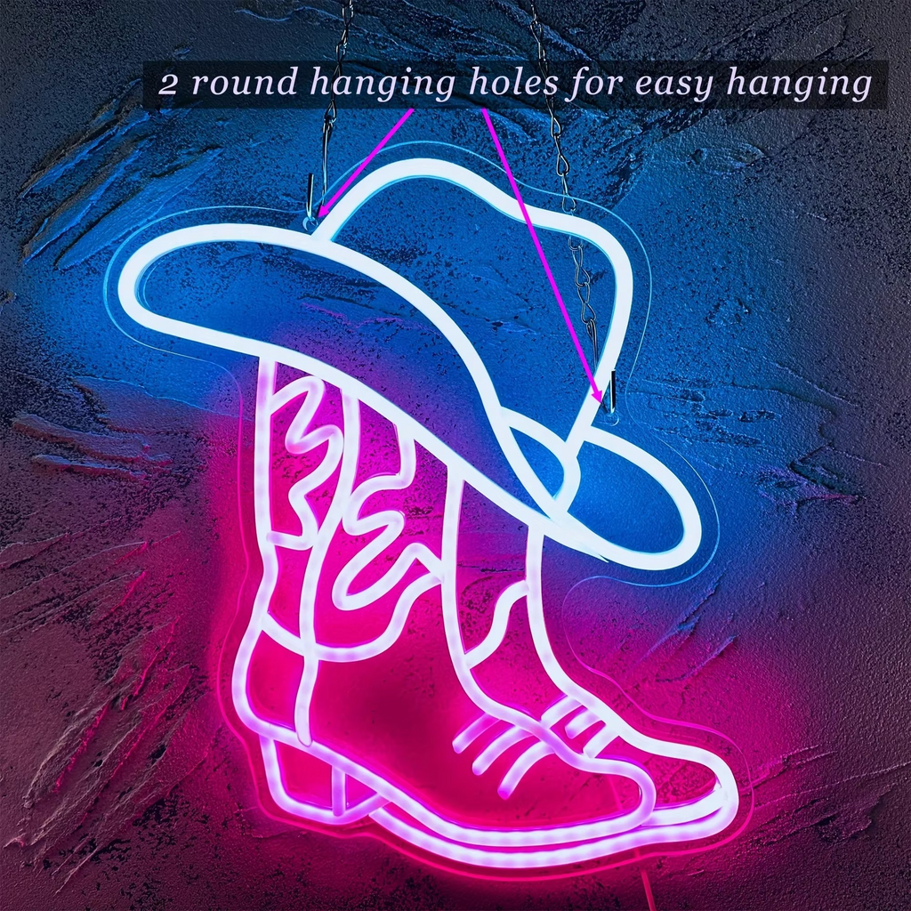 USB-Powered Cowboy Boots Neon Sign for Western Decor