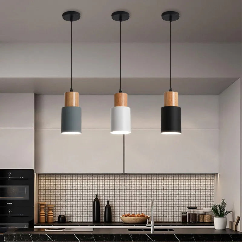 Nordic LED Pendant Lights Made of Metal and Wood - Modern Hanging Lamps for Dining Room and Kitchen