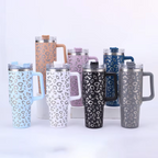 Leopard Print Insulated Tumbler with Handle and Straw 40oz Stainless Steel