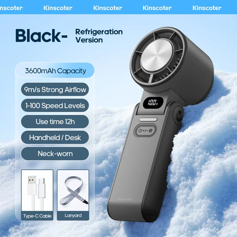 CoolityGo Handheld Fan with Ice-Cool Technology | 100 Speed Levels | 3600mAh Battery | Foldable & Ultraleight