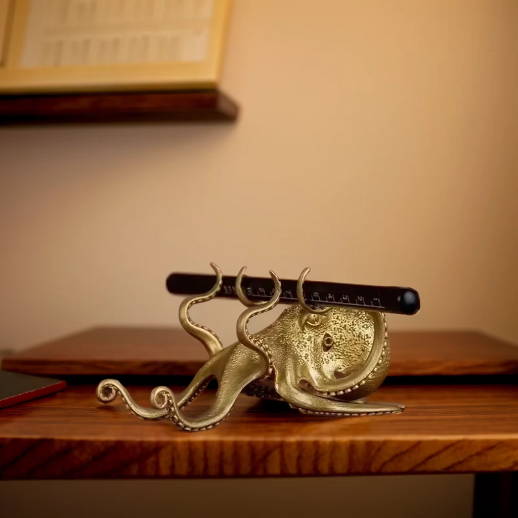 Versatile Golden Octopus Desk Organizer & Phone Stand