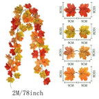 Aurelia Autumn Wreath | Artificial Maple Leaf Garland | 200 cm | Decor for Home & Garden