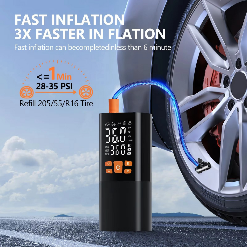 Portable Tire Inflator Air Compressor, 180 PSI Rechargeable Pump with 25000mAh Battery