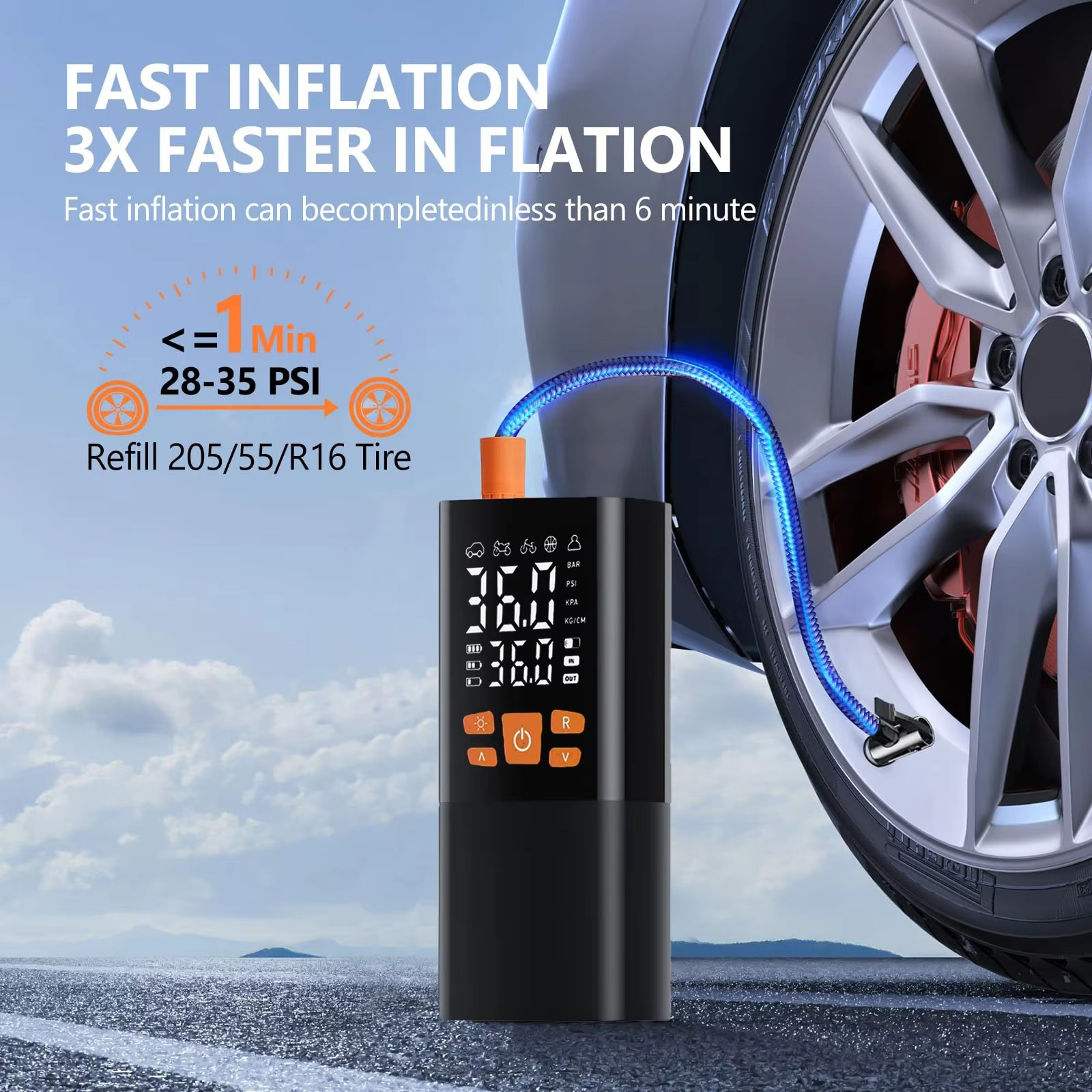 Portable Tire Inflator Air Compressor, 180 PSI Rechargeable Pump with 25000mAh Battery