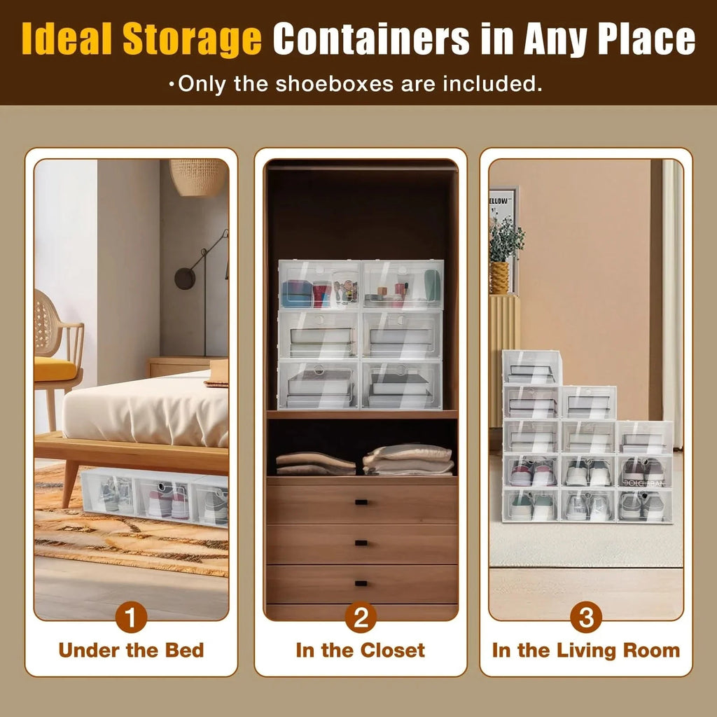 Stackable Shoe Storage Box, Transparent and Tool-Free Assembly