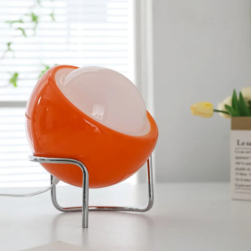 Aurivio Table Lamp | Glass & Stainless Steel | Retro-Nordic Design | LED Night Light Beige/Orange | Ø21×H25 cm