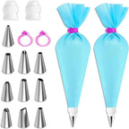BakeDeko Piping Nozzle Set | Reusable Silicone Piping Bags with Stainless Steel Nozzles | For Cakes, Cupcakes & Pastries
