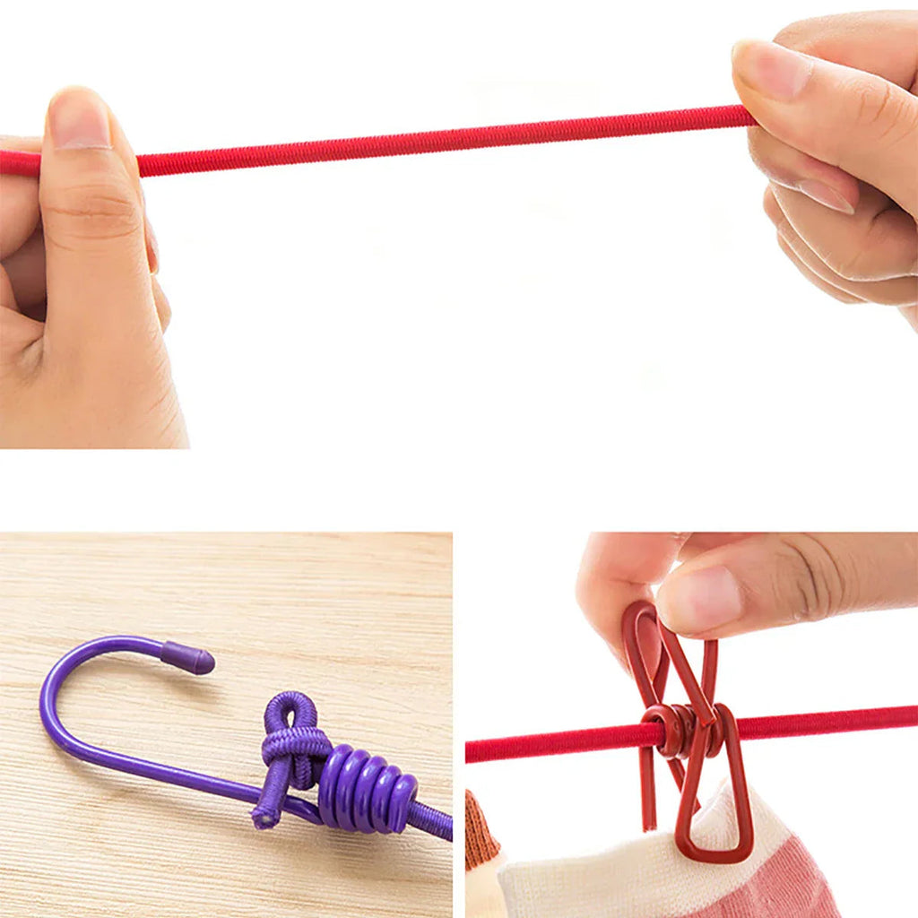Windproof Non-Slip Elastic Multi-Clip Travel Clothesline