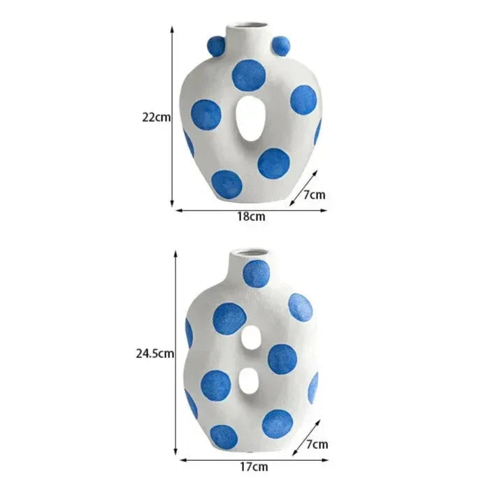 Blue Polka Dot Wonky Vase