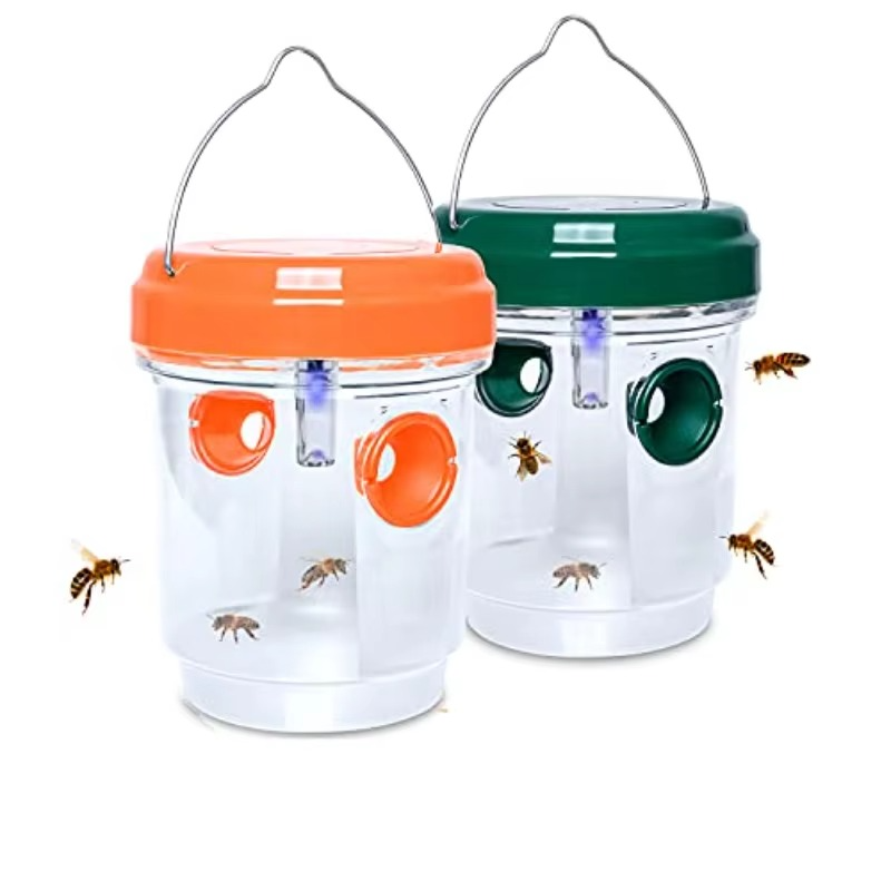 Solar-Powered Wasp and Yellow Jacket Trap with UV Light, Reusable Outdoor Insect Catcher