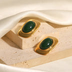 18k Green Oval Opal Rectangle Earrings