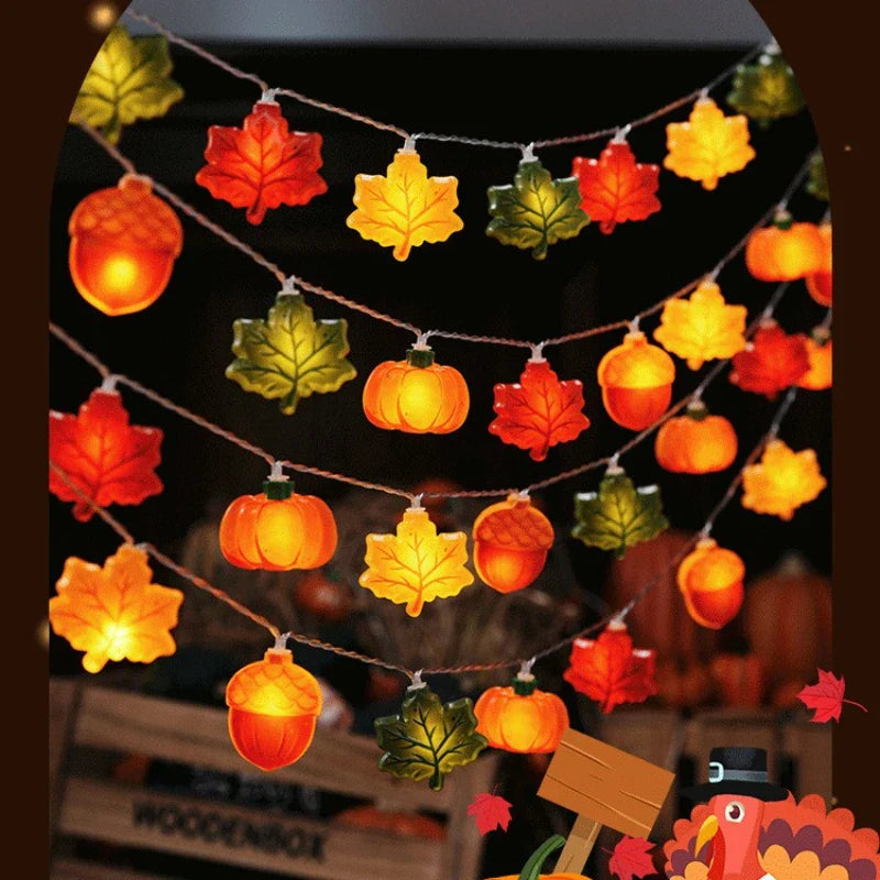 GlowHarvest Halloween String Lights | LED Pumpkin & Maple Leaves | 1.5m / 3m | Warm White