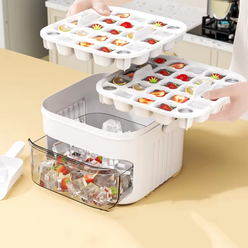Large 50-Cube Ice Tray with Easy-Press Lid for Effortless Release