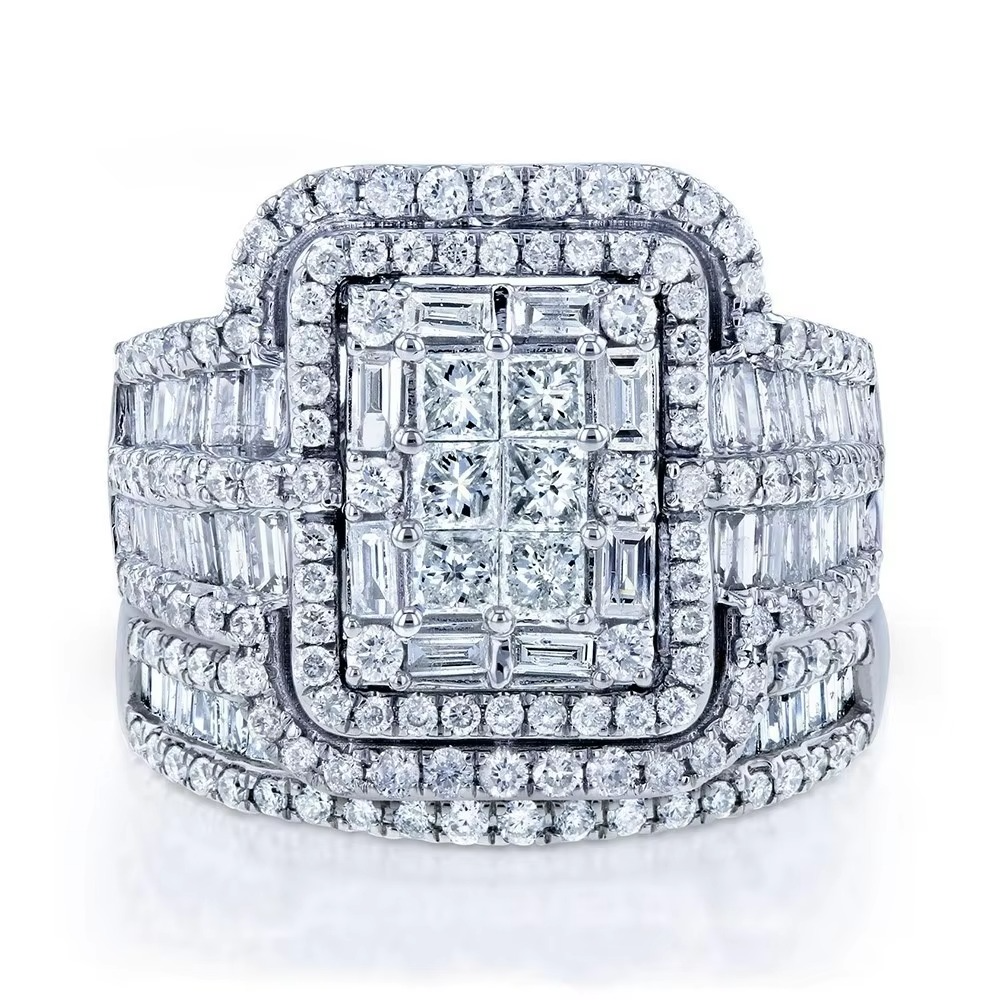 Elegant Silver-Toned White Crystal Bridal Ring Set for Women