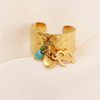 Dainty Adjustable Letter Initial & Heart Pendant Ring