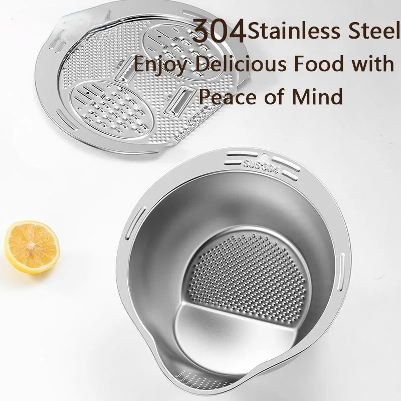 All-in-One Stainless Steel Kitchen Drain Slicer Bowl