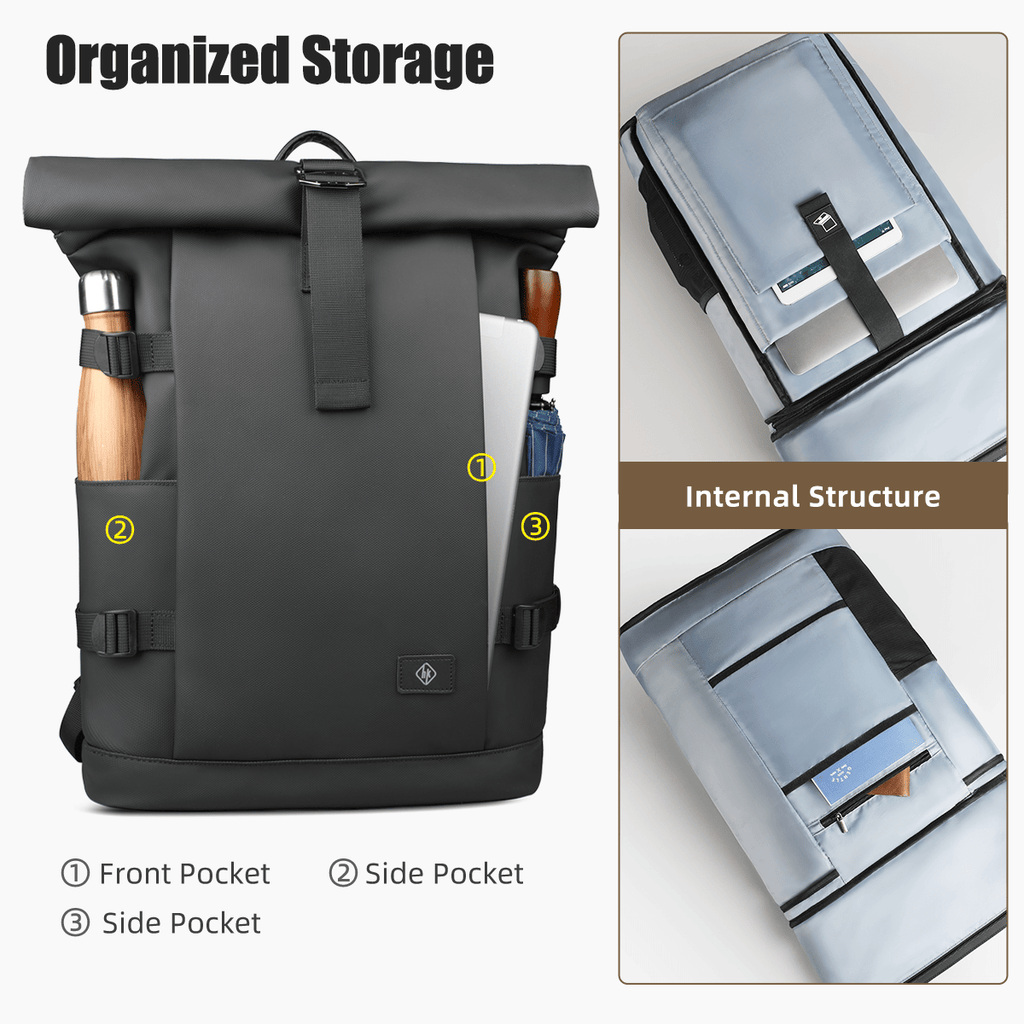 Expandable outdoor backpack with large volume & laptop compartment