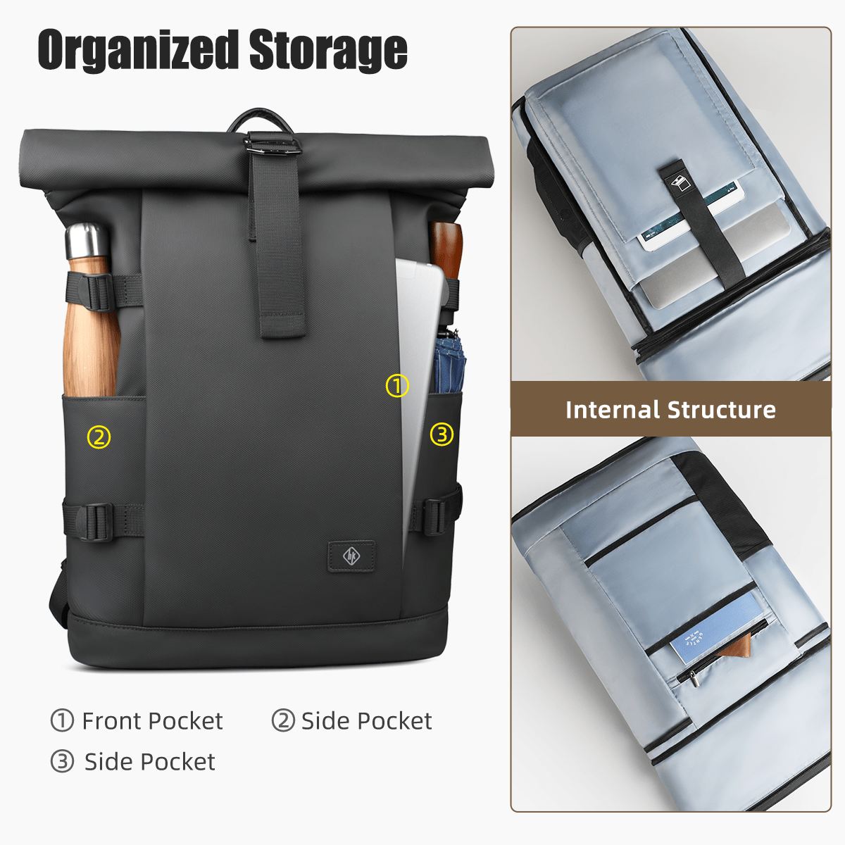 Expandable outdoor backpack with large volume & laptop compartment