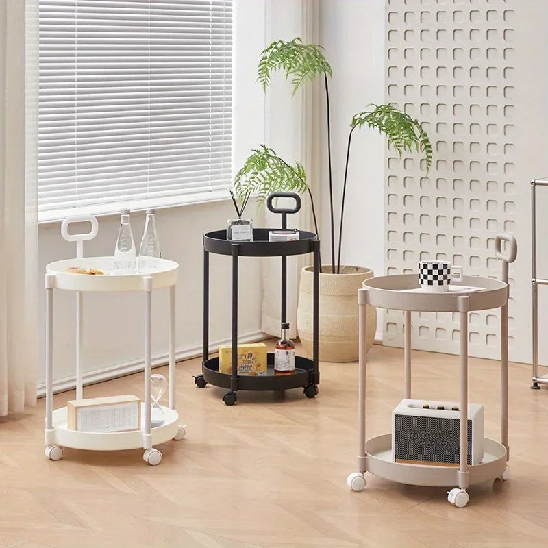 2-Layer Side Table on Wheels with Handle