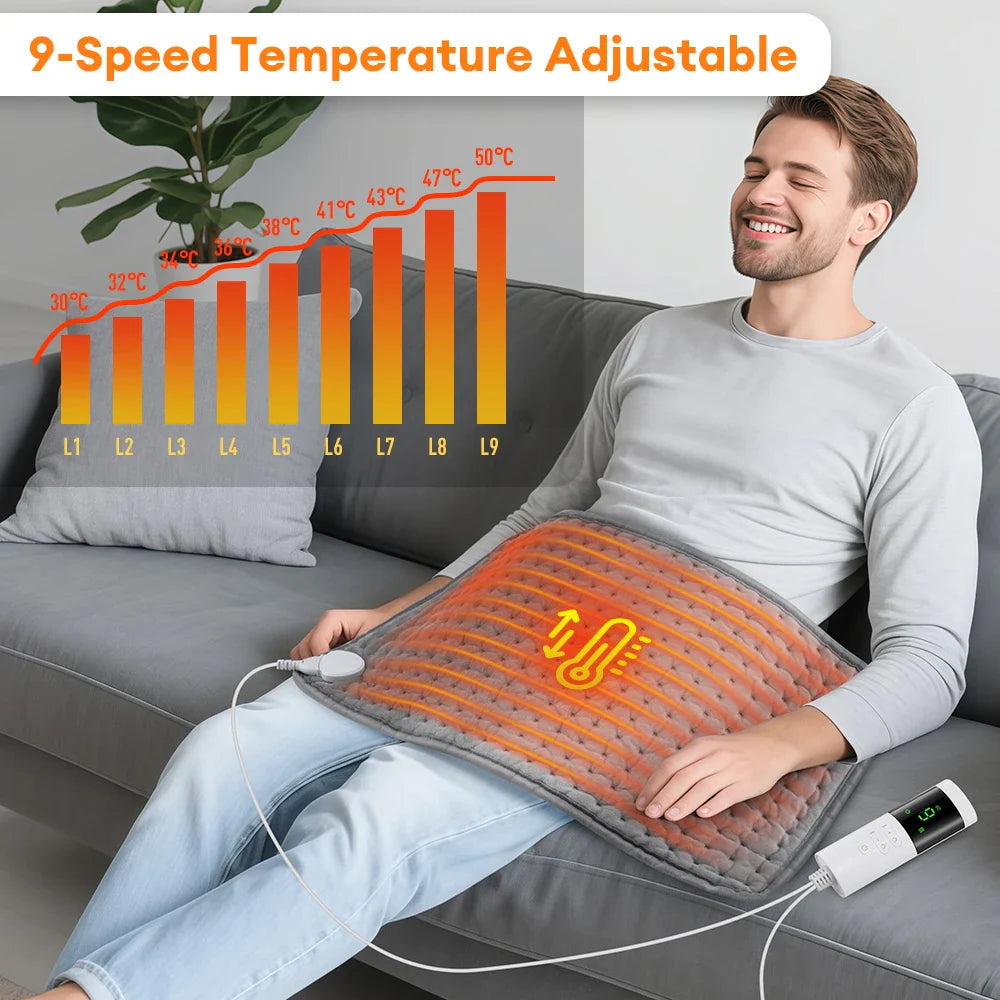 ThermaEase Electric Heating Pad | 9 Temperature Levels & 4 Timer Modes | 30×60 cm | Washable & Quick Heating | For Back, Stomach & Legs