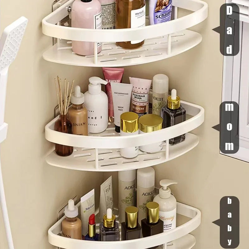 AquaSpace Pro | Corner Shower Shelf Without Drilling | Aluminum | Rust-Free & Load-Bearing | Bathroom Shelf in Black, White, Silver or Black-Gold