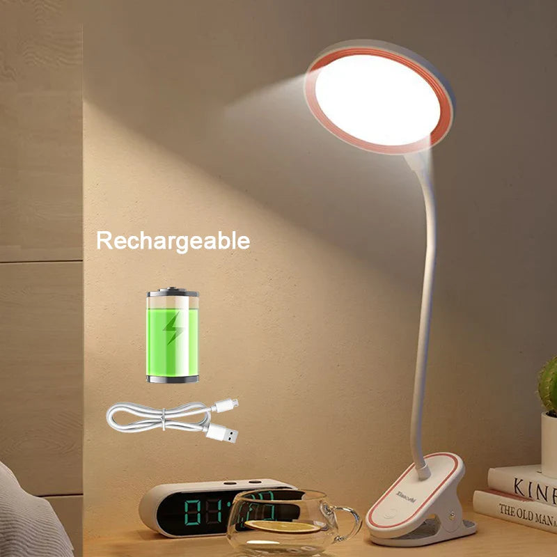 ClipLuma LED Table Lamp | USB Rechargeable | 3 Brightness Levels | Eye-Friendly | With Clip Mount