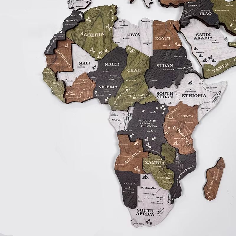 3D Wooden World Map Wall Art for Living Room or Office