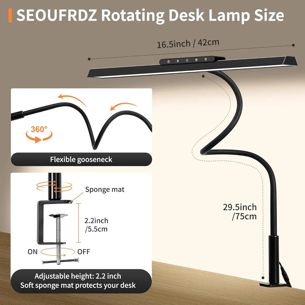 Lumavue LED Desk Lamp with Clamp | Extra Wide Illumination | Stepless Dimmable & Adjustable Color Temperature | For Home Office & Screen Workstation