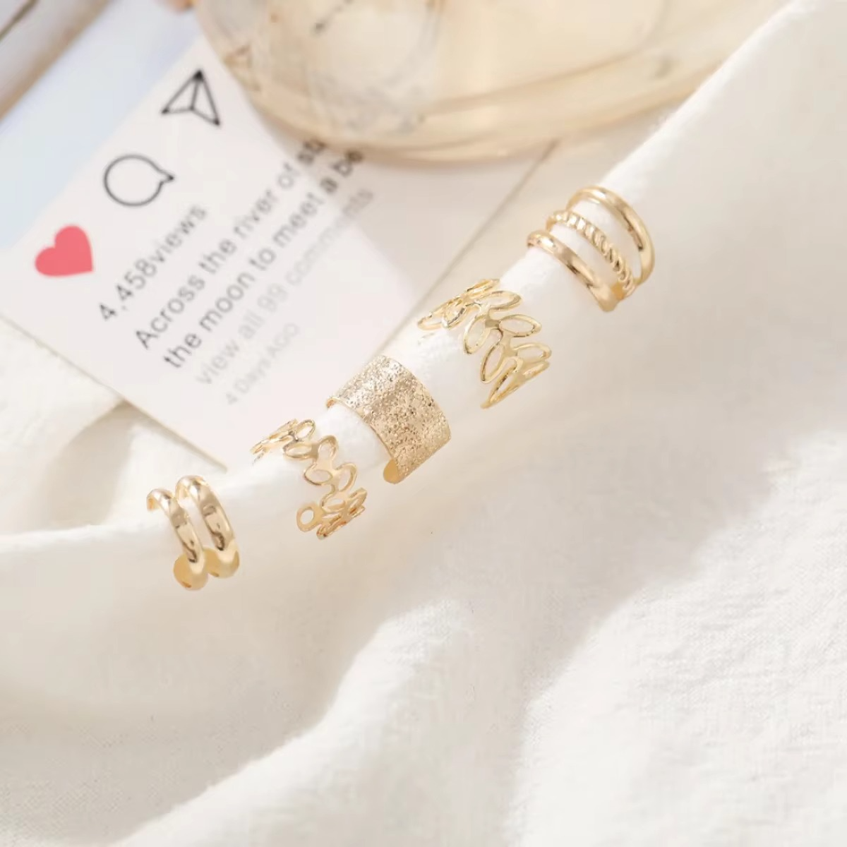 Elegant Gold Leaf Clip-On Ear Cuff Set for Women