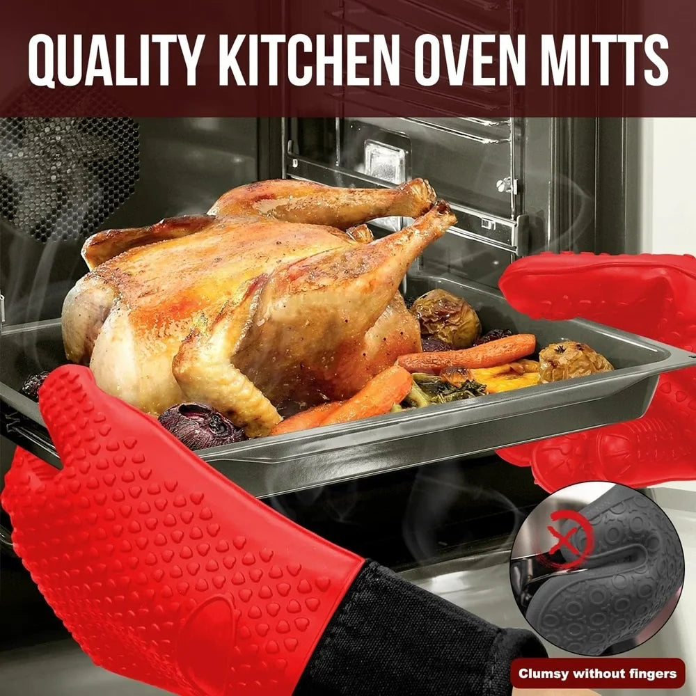 Griptermo Silicone Grill Gloves | Heat Resistant up to 260 °C | Non-Slip & Waterproof | With Cotton Lining