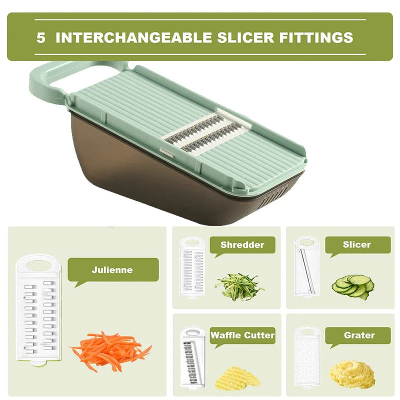 SchnippelMeister Vegetable Cutter 5-in-1 | Multi Cutter with Collection Container | Grater, Slicer & Dicer | BPA-free & Dishwasher Safe | 27×11×10 cm
