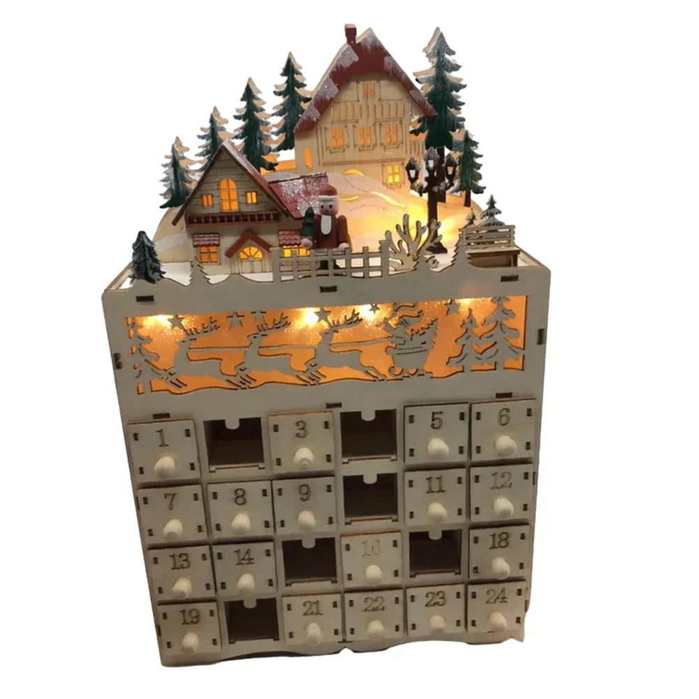 WinterHout – Houten adventskalender rendierdorp met 24 vakjes
