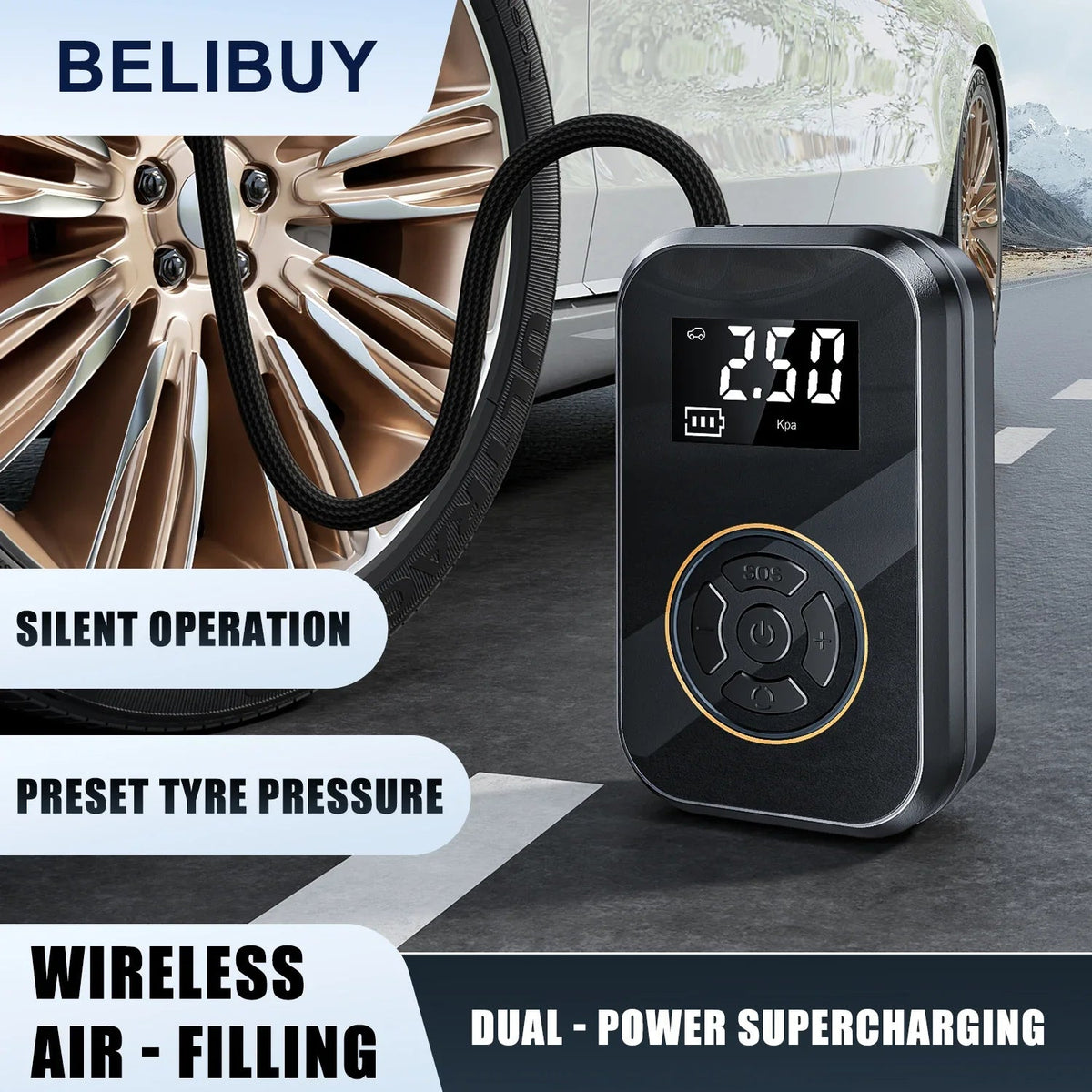 AirVolt Go Compressor | Wireless & Rechargeable | Tire Pressure & Power Bank in One | Compact & Mobile