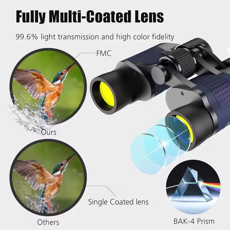 HD Zoom Portable Long Range Binoculars with BAK4 Prism for Outdoor Use