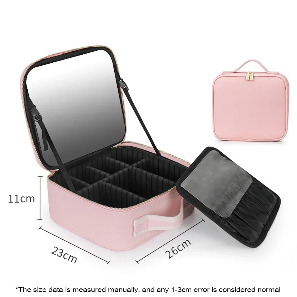 LED Mirror Travel Makeup Organizer Bag