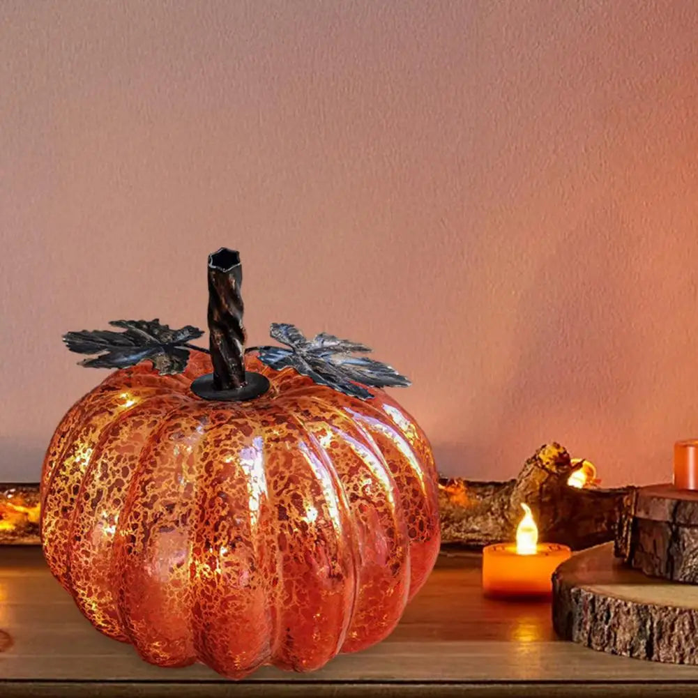 Aurelia Glow Glass Pumpkin Decoration | Starry Sky Design | LED & Timer Function | Autumn & Halloween
