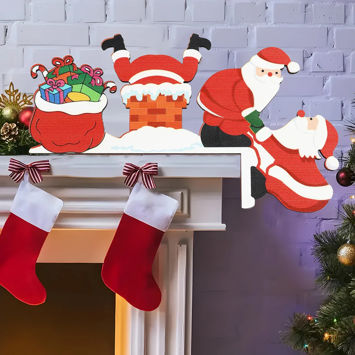 Christmas Wooden Decoration FrostiHome | Santa Claus & Snowman | Wooden Door Sign & Corner Decoration | Christmas & New Year 2026