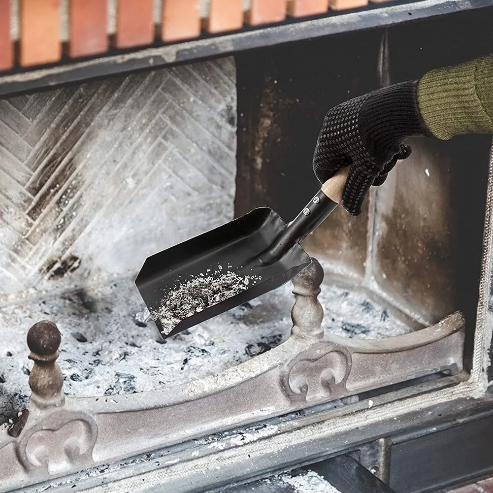 HeatPro Fireplace Shovel | Durable Iron with Wooden Handle | For Oven & Grill
