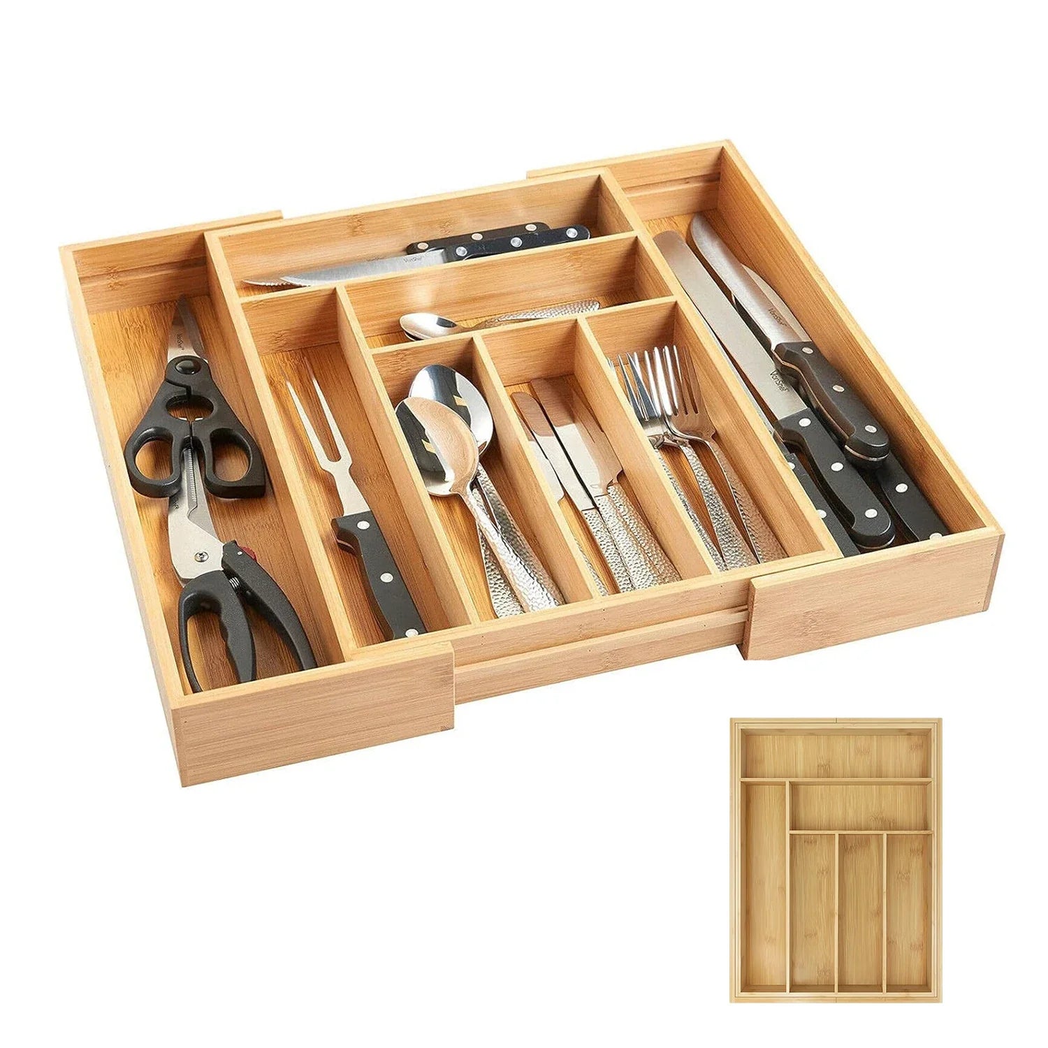 Bambusio cutlery tray made of bamboo | Expandable 32–52 cm | 6–8 compartments | Sustainable drawer insert for kitchen, bathroom & office