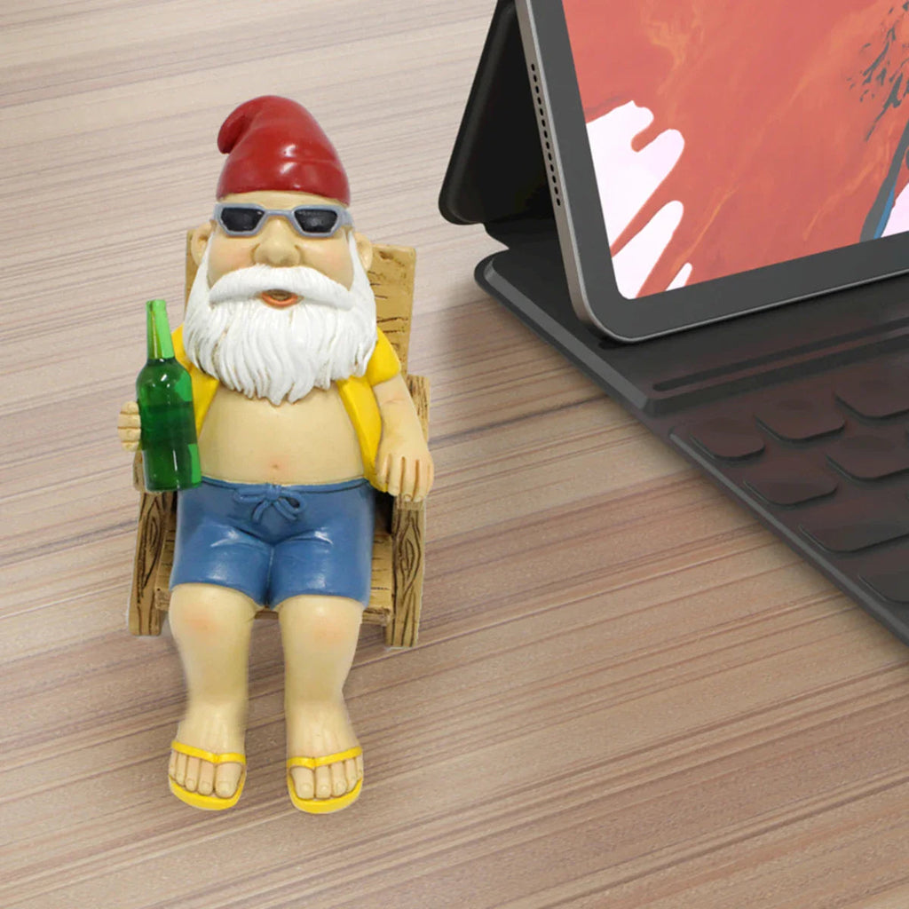 Sunbathing Gnome Statue made of Resin with Lounger for Garden Decoration