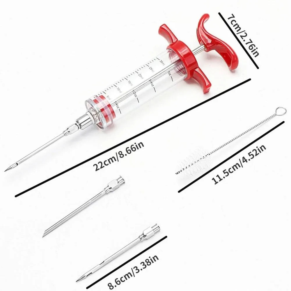 FLAVORYX Marinade Injector | Meat Injector for BBQ & Roasting | With Stainless Steel Needles for Liquid & Spice Marinades | 60 ml Volume