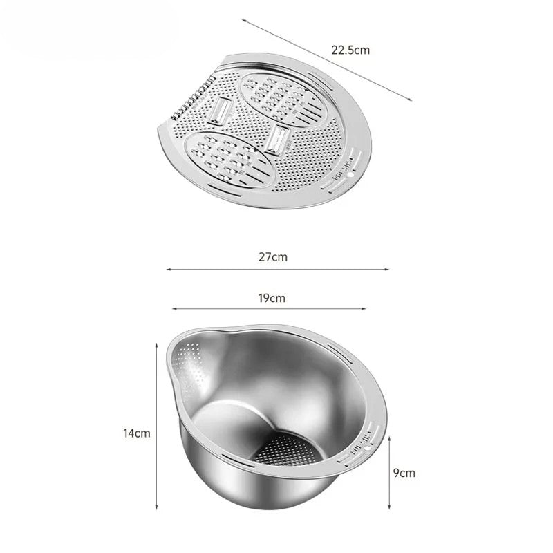 All-in-One Stainless Steel Kitchen Drain Slicer Bowl